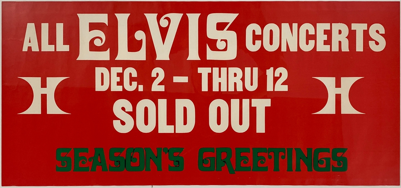 High Grade 1976 Elvis Presley “SOLD OUT” Poster for His December 2-12 Shows at the Las Vegas Hilton – Rare “Seasons Greetings” Version