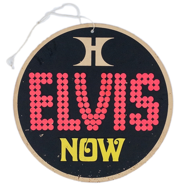 1970s Las Vegas Hilton Elvis Presley "ELVIS NOW" 7-Inch Round Promotional Ceiling Hanger Sign