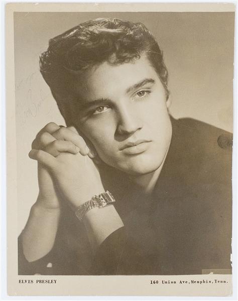 1955 Elvis Presley Signed and Inscribed Sun Records Promotional Photo – A Rare Examples Signed ON THE FRONT!