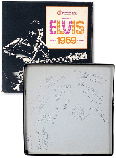 Incredible 1969 Elvis Presley Opening Night Complete VIP Box Set Signed by Elvis Presley, Priscilla Presley, Vernon Presley, Colonel Tom Parker, James Burton and Six Others! (BAS)