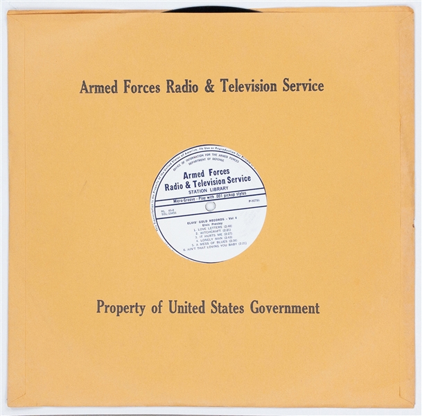 1968 “Armed Forces Radio & Television” 33 1/3 RPM 16-Inch LP Featuring SIX SONGS from Elvis Presleys LP <em>Elvis Gold Records Volume 4</em>