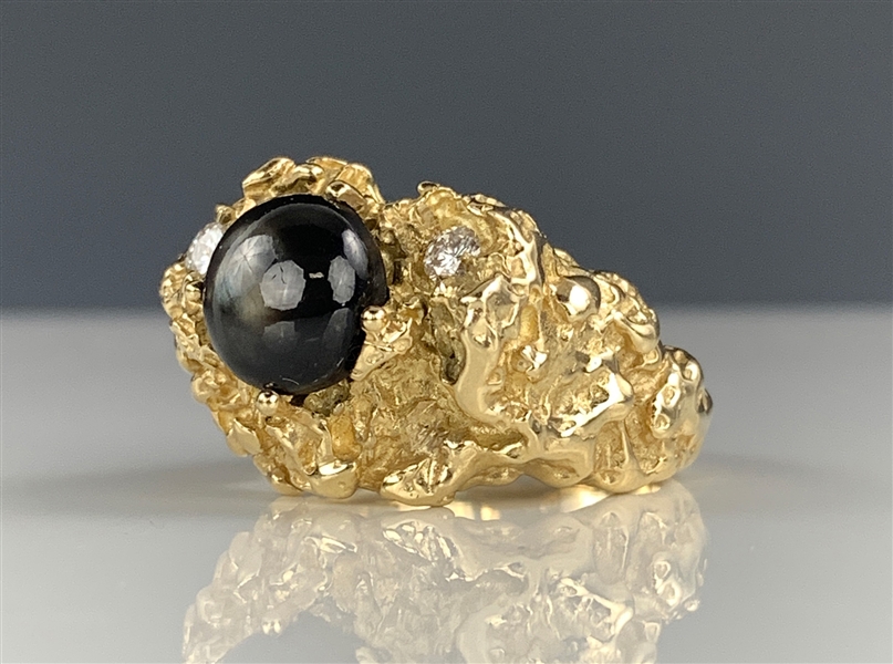 Elvis Presley Stage Worn Diamond and Black Star Sapphire Gold Ring – with Strong Photo Evidence - Former Jimmy Velvet Collection