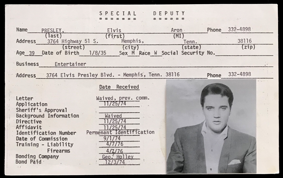<strong>FOUR Elvis Presley Signed Documents!</strong> in His Shelby County Sheriff’s Department “Special Deputy” Files with LOA from Graceland Authenticated