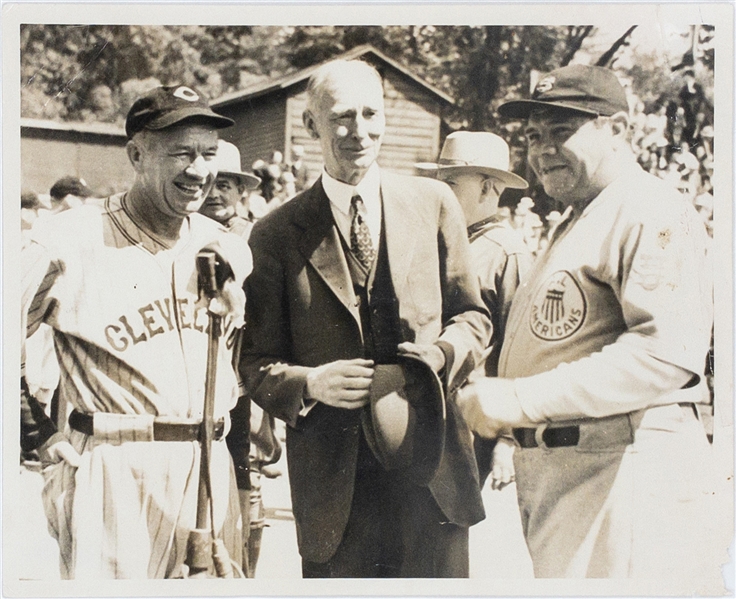 1939 Original News Service Photo of Babe Ruth, Connie Mack and Tris Speaker at the Opening of The Baseball Hall of Fame (PSA/DNA Type IV)
