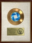 RIAA Gold Record Award for The Rolling Stones 1965 Single "(I Cant Get No) Satisfaction" - “Presented to Charlie Watts” Certified in 1965 – Early White Linen Matte Style