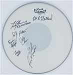 Drum Head Signed by Seven Legendary Drummers Incl. D.J. Fontana (Elvis), WS Holland (Johnny Cash) and Others