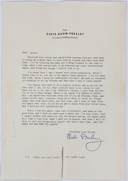 Collection of Seven Elvis Presley Fan Response Letters and Original Envelopes, Incl. 1959 Army Fan Letter