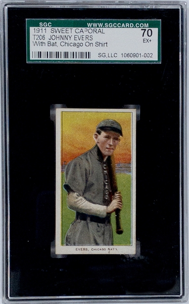 1909-11 T206 Johnny Evers, with Bat, Chicago on Shirt – SGC 70 EX+ - Only 5 Graded Higher!
