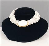 Annette Funicello Stage-Worn White Beaded Statement Necklace at <em>Back to the Beach</em> Event and "Variety Artists" ID Card - From Her 2015 Estate Charity Sale