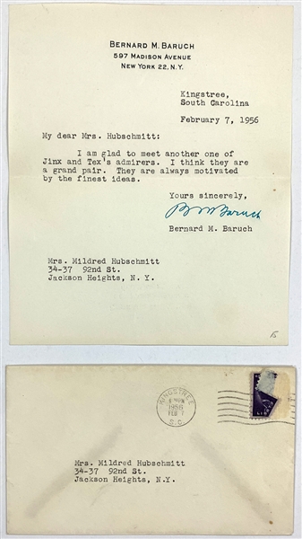Statesman Bernard Baruch Signed Letter Referencing Early TV Talk Show Hosts “Tex and Jinx” (BAS)
