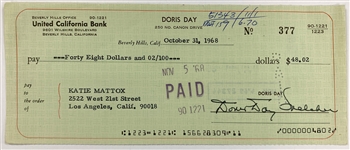 Doris Day Signed Check to Her Longtime Housekeeper Katie Mattox (BAS)