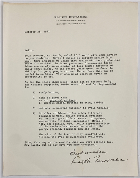 Ralph Edwards Signed Letter on His Personal Stationary - <em>This is Your Life</em> Creator
