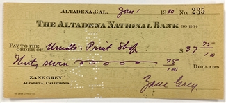 Zane Grey (Legendary Western Author) Signed 1930 Personal Check (BAS)