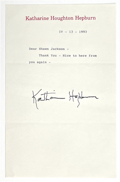 Katharine Hepburn Signed Letter on Her Personal Stationary (BAS)