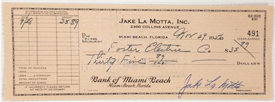 Jake LaMotta Signed “Jake LaMotta , Inc.” Check (BAS) - The <em>Raging Bull</em> Himself!