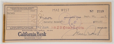 Mae West Signed Check - “Come up and see me sometime!” Written to her Sister (BAS)