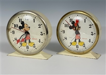 Pair of 1947 Ingersoll Mickey Mouse Alarm Clocks – Brass and Chrome Rim Variations