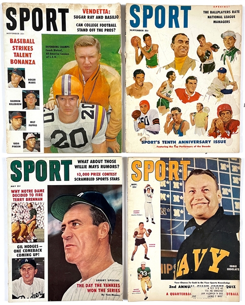 1950s <em>SPORT</em> Magazine Collection of 32 with Great Covers: Jackie Robinson, Sugar Ray Robinson, Bob Cousy, Roy Campanella and Others 