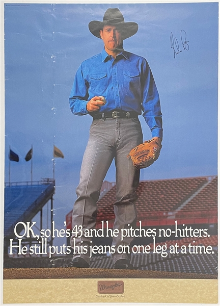 1990 Nolan Ryan Signed “Wrangler Jeans” No-Hitter Poster