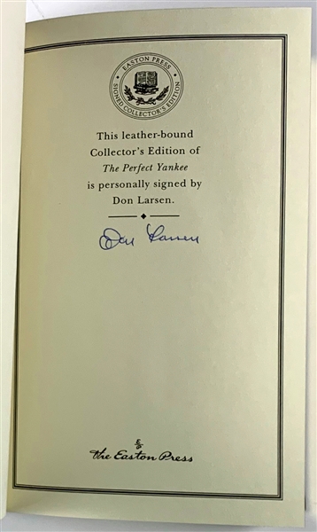 Don Larsen Signed Easton Press Edition of <em>The Perfect Yankee</em> and Signed 8 x 10 of the Final Pitch of his 1956 WS No-Hitter