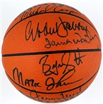 1980s “Showtime” Los Angeles Lakers Signed Limited Edition Upper Deck Basketball with Magic, Kareem, Worthy, Cooper, Scott, Green, Rambis and Jerry West (LE 500/500)