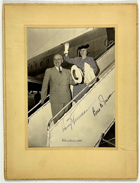 President Harry S. Truman and Bess Truman Signed Official 1946 Presidential Christmas Photo - Showing Them on the First "Air Force One"