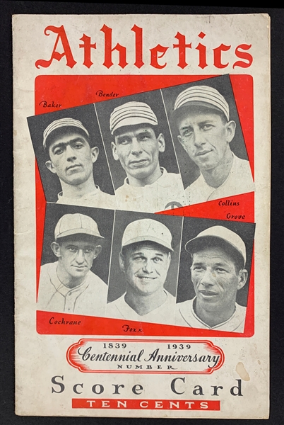 1939 Philadelphia Athletics Scorecard Signed by Lefty Grove and Jack Quinn from the 1929 World Championship Team