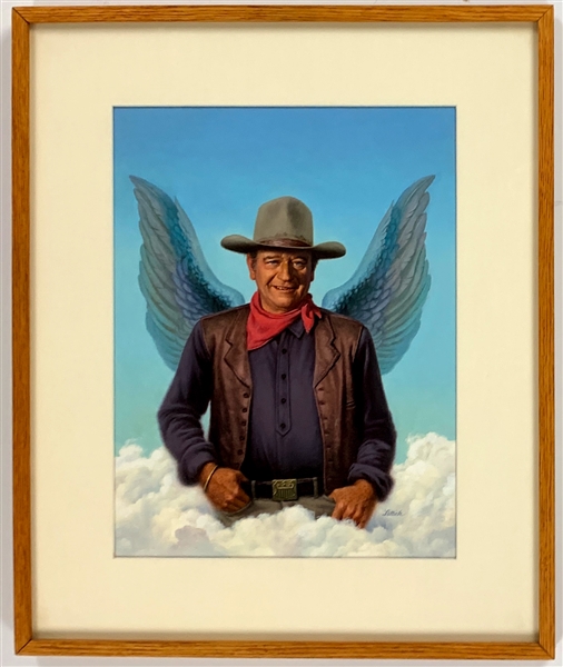 Original Oil Painting of John Wayne with Angel Wings for the cover of <em>Esquire</em> Magazine by artist Birney Lettick (Oil on Artist Board)