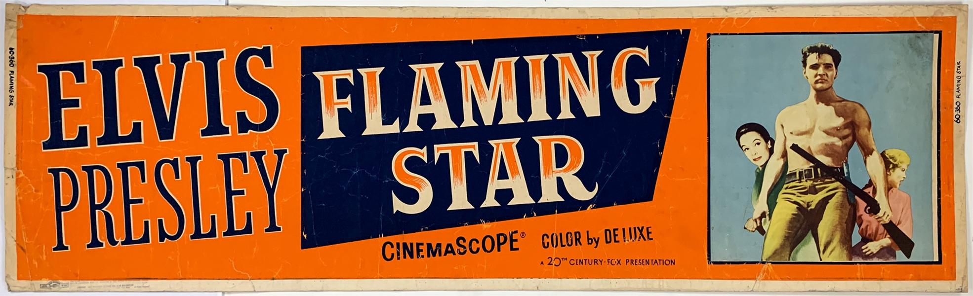 1960 <em>Flaming Star</em> Silk Screened Movie Theatre Paper Banner – 82 Inches in Length! Starring Elvis Presley