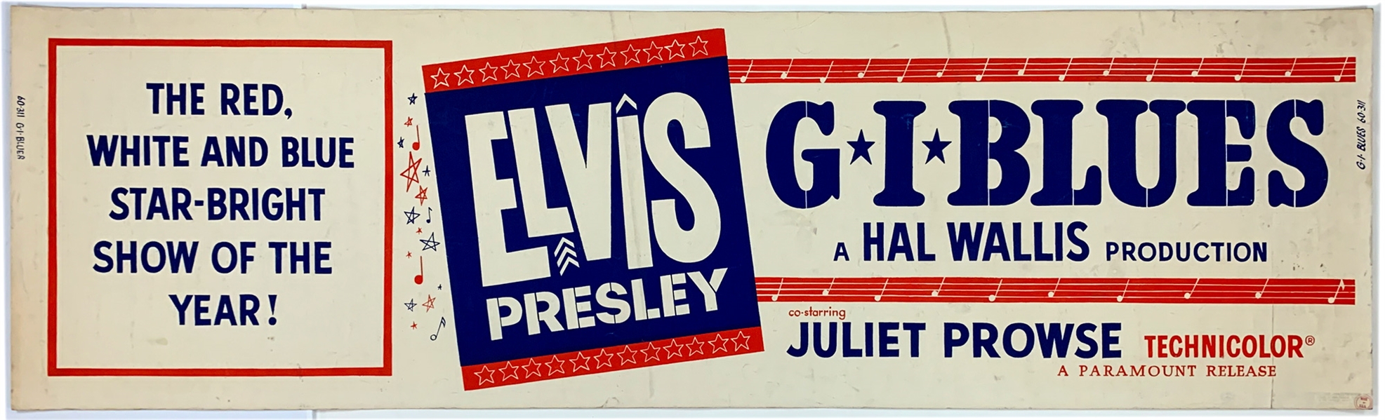 1960 <em>G.I. Blues</em> Silk Screened Movie Theatre Paper Banner – 82 Inches in Length! Starring Elvis Presley