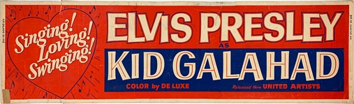 1962 <em>Kid Galahad</em> Silk Screened Movie Theatre Paper Banner – 82 Inches in Length! Starring Elvis Presley