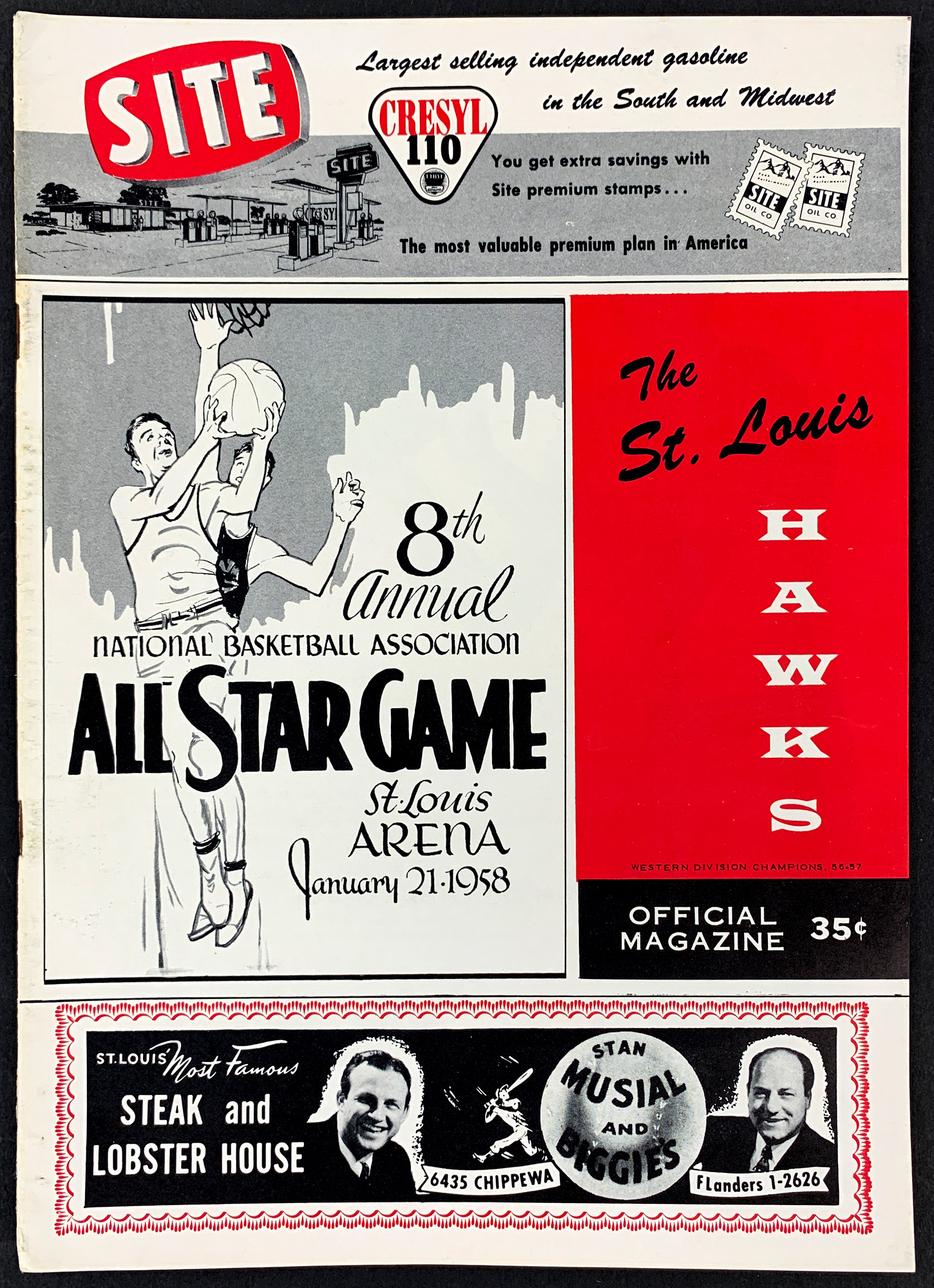 Lot Detail - 1958 NBA All Star Game Program – St. Louis Hawks Site Program  – UNSCORED