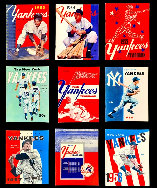 1953-1958 New York Yankees Yearbooks and Sketch Books Collection of 9