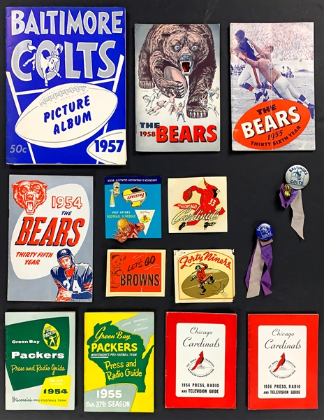 1950s NFL Press and Radio Guides and Other Ephemera (28 Pieces) Bears, Packers, Colts and Others