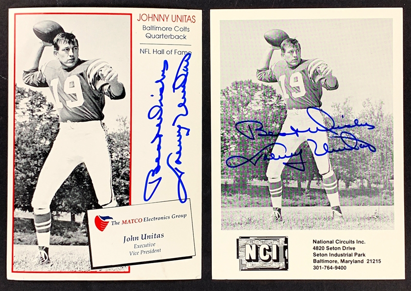 Pair of Johnny Unitas Signed Postcards (2) (BAS)
