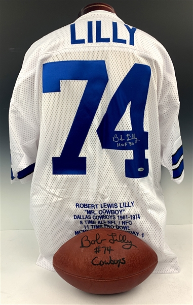 Bob Lilly Signed Dallas Cowboys Career Achievement Jersey and Signed Wilson NFL Football (BAS)