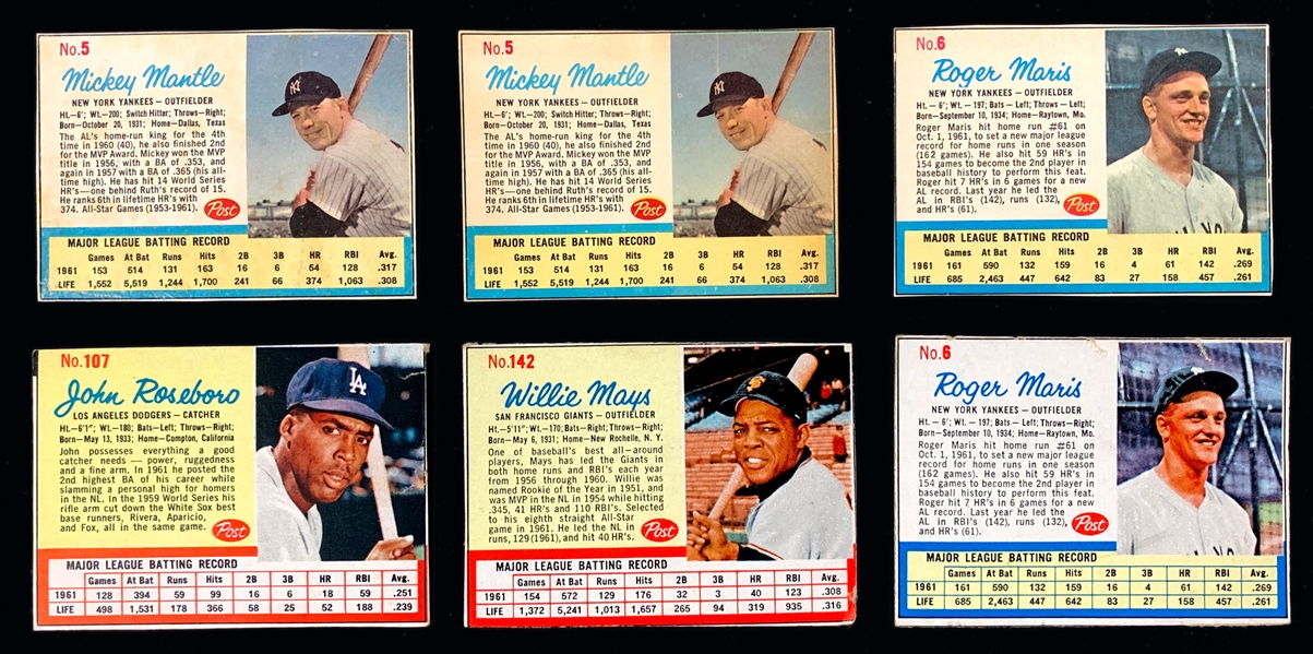 1961 and 1962 Post Cereal Baseball Collection (116) Including Mantle