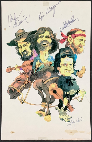 The Highwaymen Artwork Signed by Johnny Cash, Kris Kristofferson, Willie Neslon and Waylon Jennings (BAS)