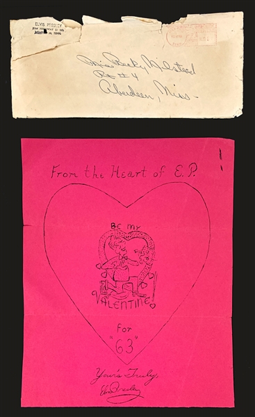 Rarely Seen 1963 Elvis Presley Fan Valentine Letter and Original Mailing Envelope