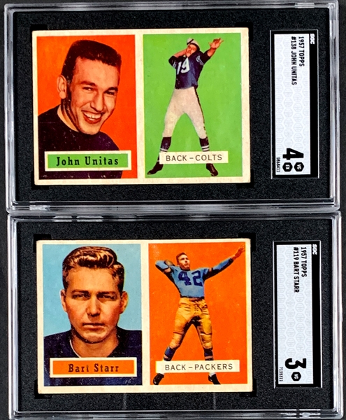 1957 Topps Football Pair Bart Starr (SGC VG 3) and Johnny Unitas (SGC VG-EX 4)