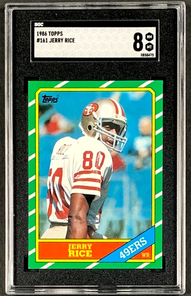 1986 Topps Football #161 Jerry Rice Rookie Card - SGC NM-MT 8