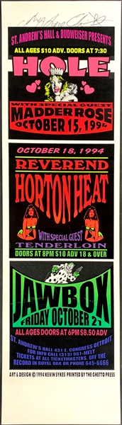 1994 Hole Concert Poster Signed by Courtney Love – St. Andrews Hall, Detroit (Kevin Sykes Design) (BAS)