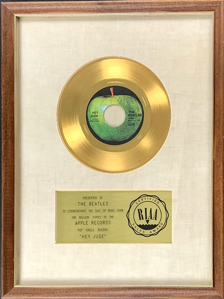 RIAA Gold Record Award for The Beatles 1968 Single <em>Hey Jude</em> - Certified in 1968 – Early White Linen Matte Style