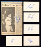 Nolan Ryan Signed Index Cards (5) and Newspaper Photo from His 5,000th Strikeout (BAS)