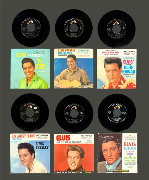Group of 19 1950s-1970s Elvis Presley 45 RPM Singles with Picture Sleeves