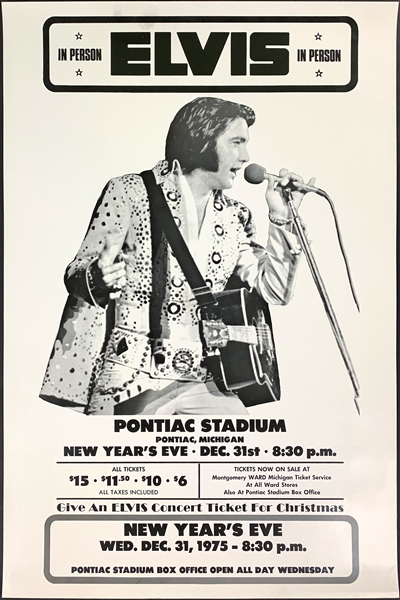 1975 Elvis Presley Concert Poster for New Years Eve, December 31, 1975, at The Silverdome in Pontiac, Michigan