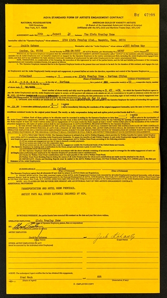 Elvis Presley Signed 1974 Sept.-Oct. Concert Tour Contract with Opening Act Comedian Jackie Kahane (BAS)