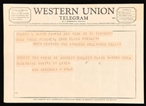 1956 Western Union Telegram Concerning Elvis Appearing on TV Show <em>Whats My Line</em>