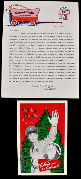Colonel Tom Parker Signed 1958 Letter About Elvis Presleys 1958 Christmas Card (Plus a File Copy Example)