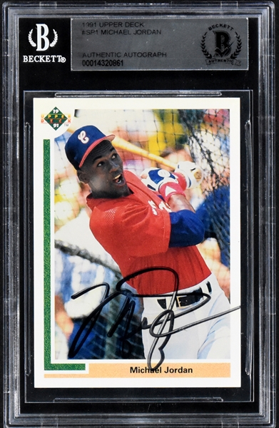 1991 Upper Deck Baseball #SP1 Michael Jordan Signed Card - Encapsulated by Beckett Authenticated